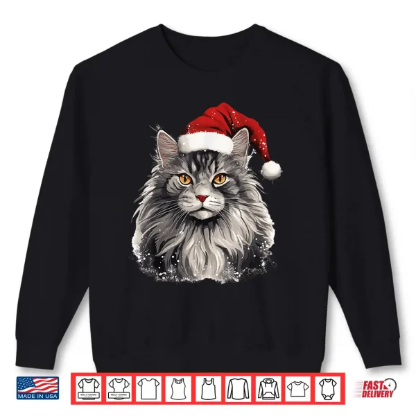 Sweatshirt Maine Coon Cat Breed Pet with a Christmas Hat Shirt
