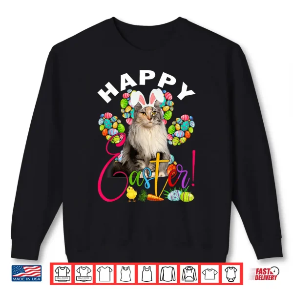 Sweatshirt Maine Coon Cat Bunny Ears Easter Eggs Cat Paw Easter Day Shirt