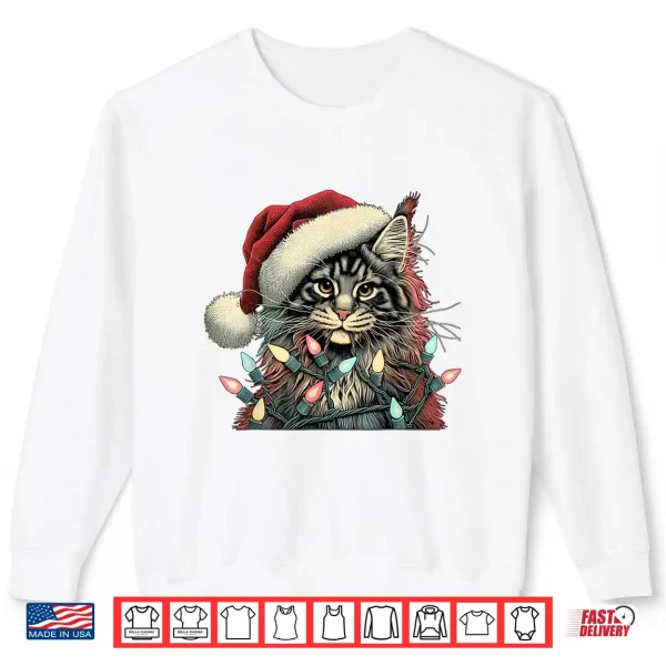 Sweatshirt Maine Coon Cat Chew Christmas Light Xmas Holiday Funny Cute Shirt