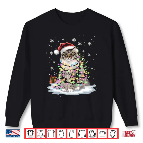 Sweatshirt Maine Coon Cat Christmas Light Family Mens Womens Xmas Tops Shirt