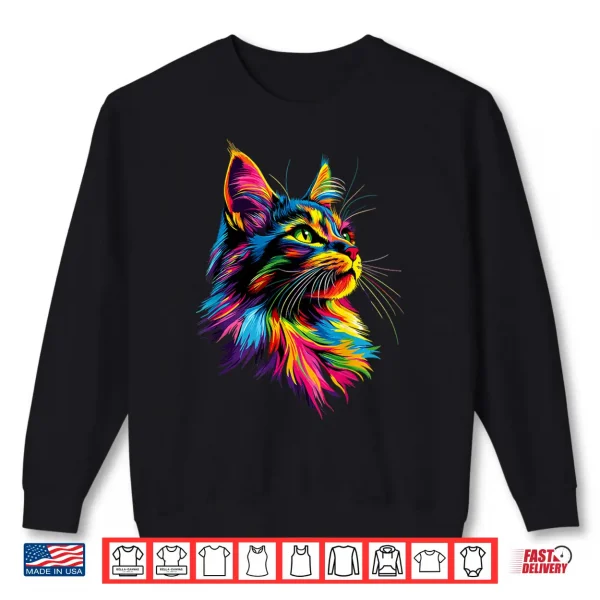 Sweatshirt Maine Coon Cat Colorful Rainbow Color Popart Maine Coon Cats Shirt
