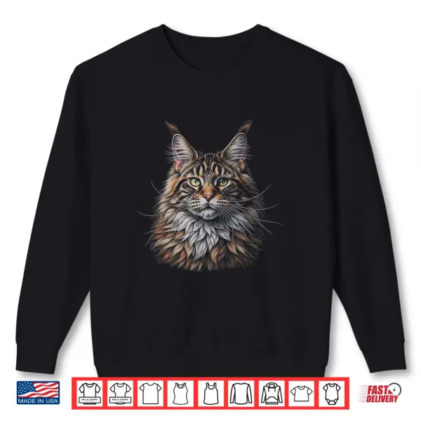 Sweatshirt Maine Coon Cat Drawing Art Professional Minimalist Modern Graphic Shirt