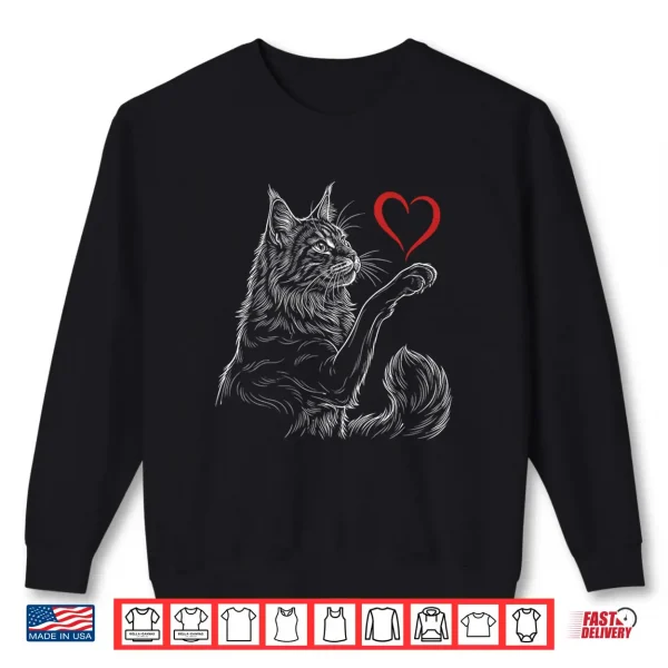 Sweatshirt Maine Coon Cat Holding Heart Kitten Lover Design Valentines Shirt