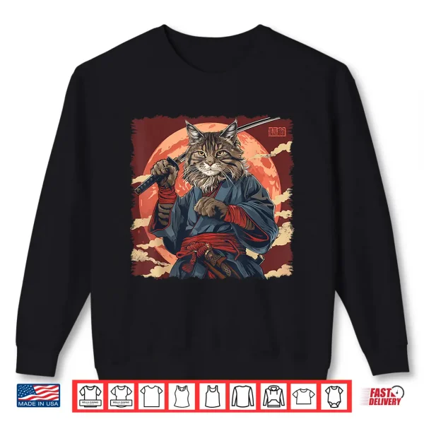 Sweatshirt Maine Coon Cat Japanese Art Samurai Ukiyo e Shirt