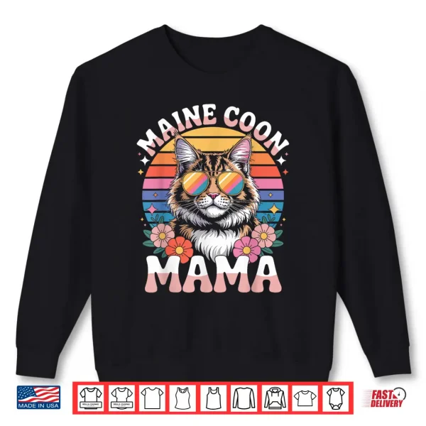 Sweatshirt Maine Coon Cat Mama Floral Vintage 60s 70s Sunglasses Shirt