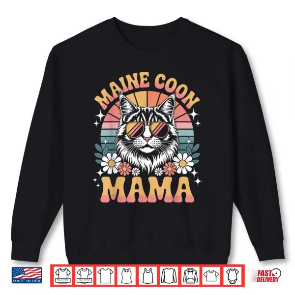 Sweatshirt Maine Coon Cat Mama Floral Vintage Sixties Seventies Sunglasses Shirt