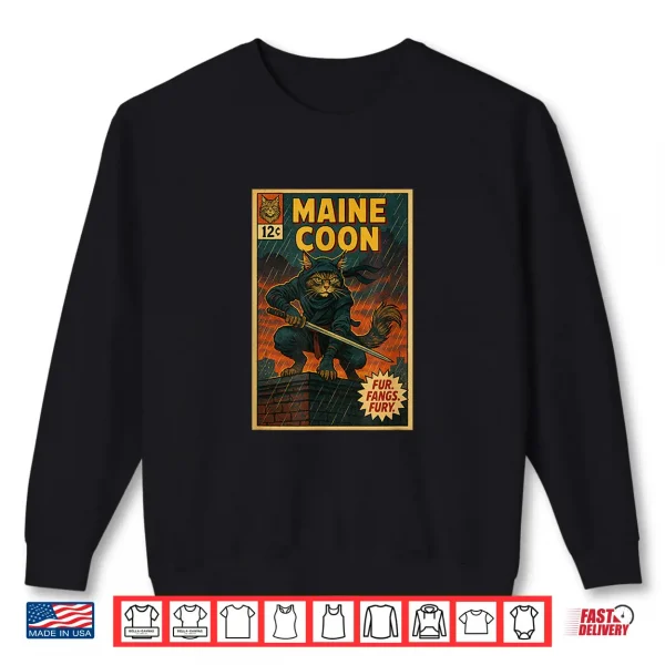 Sweatshirt Maine Coon Cat Ninja Comic Book Cover Style Cool Shirt