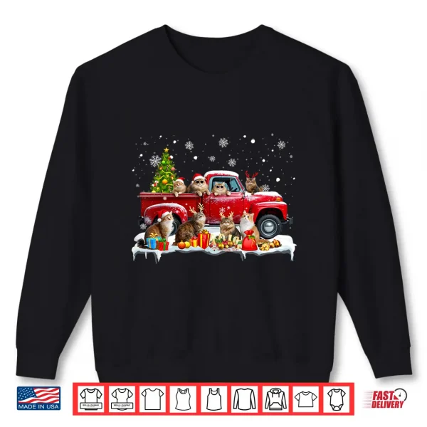 Sweatshirt Maine Coon Cat Red Truck Christmas Tree Santa Ugly Xmas Shirt