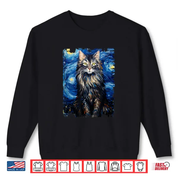Sweatshirt Maine Coon Cat Starry Night Painting Mom Dad Shirt