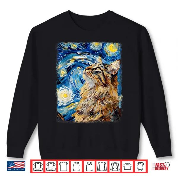 Sweatshirt Maine Coon Cat Starry Night Painting Shirt