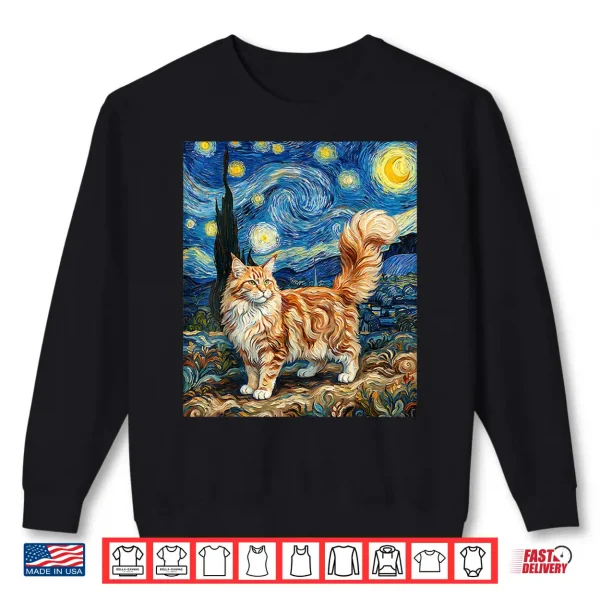 Sweatshirt Maine Coon Cat Starry Night Van Gogh Inspired Cat Maine Coon Shirt