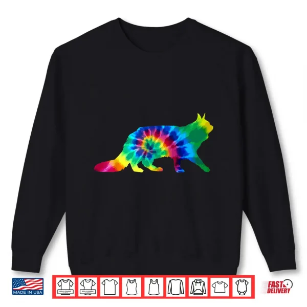 Sweatshirt Maine Coon Cat Tie Dye Vintage Hippie Cat Lover Shirt