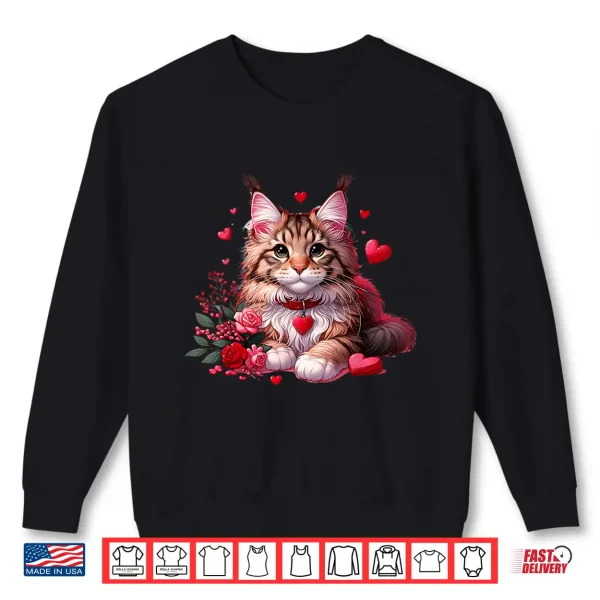 Sweatshirt Maine Coon Cat Valentine Hearts Men Women Kids Shirt