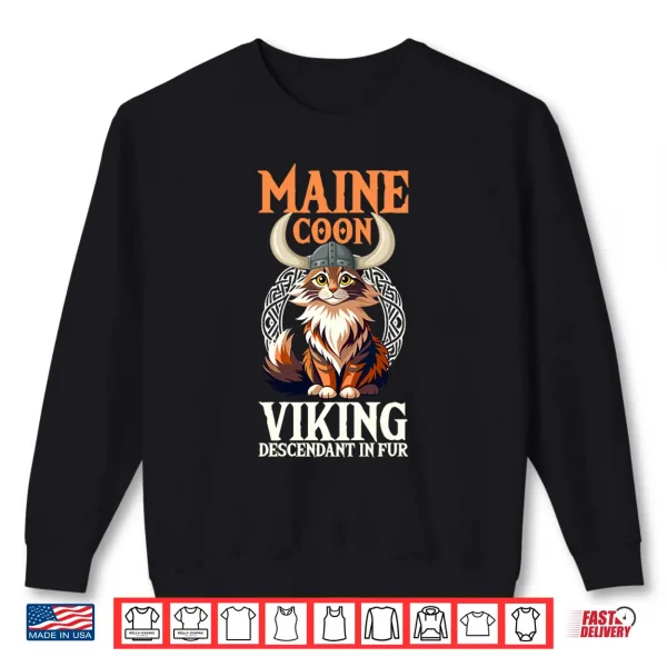 Sweatshirt Maine Coon Cat Viking Descendant In Fur Shirt