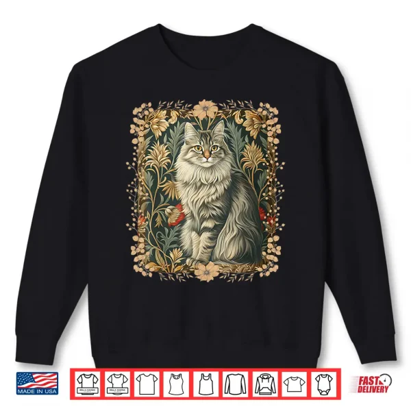 Sweatshirt Maine Coon Cat Vintage William Morris Style Shirt