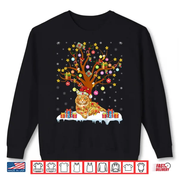 Sweatshirt Maine Coon Cat Xmas Lighting Santa Maine Coon Christmas Tree Shirt