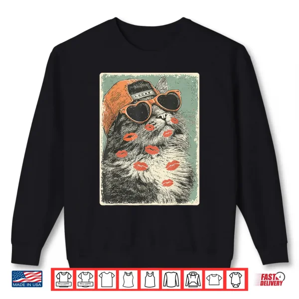 Sweatshirt Maine Coon Cat with Hearts Sunglasses Kisses Valentines Day Shirt