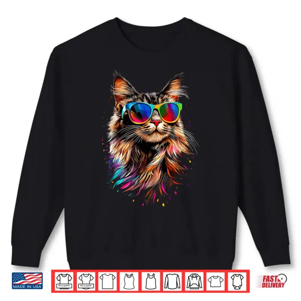 Sweatshirt Maine Coon Cat with Sunglasses Cute Maine Coon Cats Lover Men Women Kids Shirt