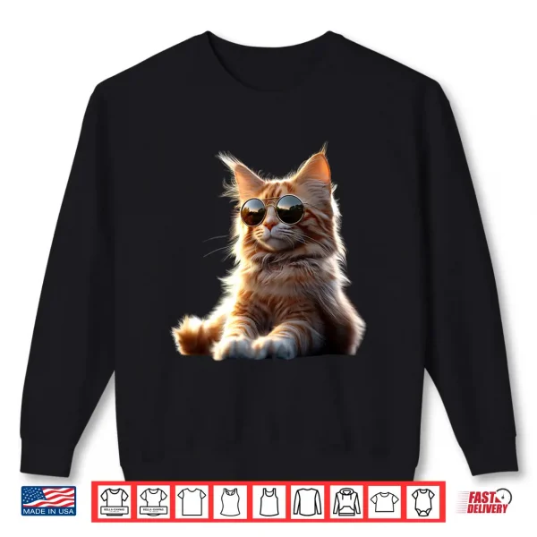 Sweatshirt Maine Coon Cat with Sunglasses Cute Maine Coon Cats Lover Shirt