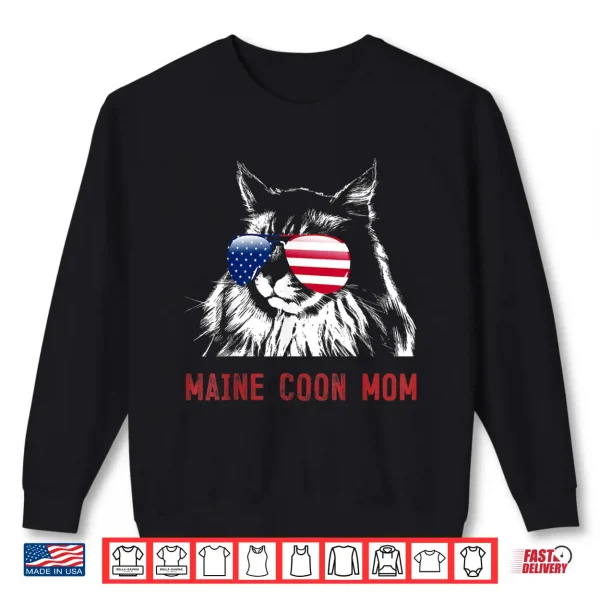 Sweatshirt Maine Coon Mom Cat Kitten USA American Flag Shirt