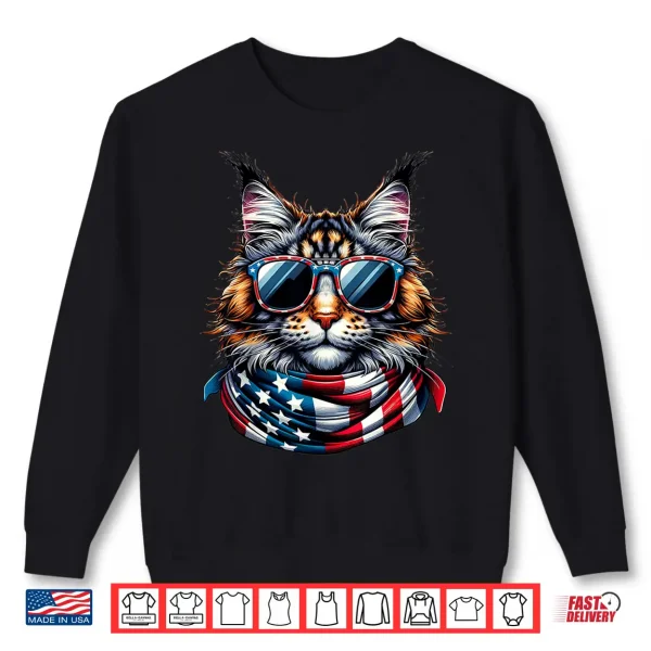 Sweatshirt Maine Coon USA Flag Sunglasses Patriotic Cat 4th of July Shirt