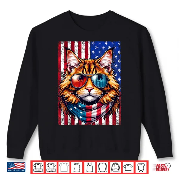 Sweatshirt Maine Coon Wearing USA Flag Cat Lover Patriotic 4th of July Shirt