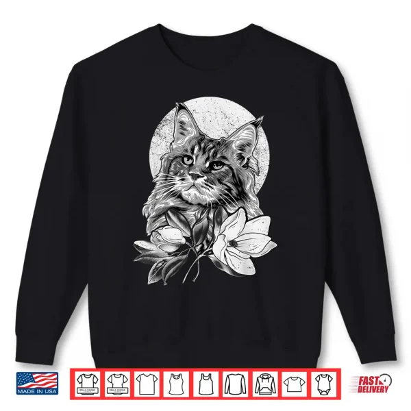 Sweatshirt Maine Coon cat with Magnolia flowers Shirt