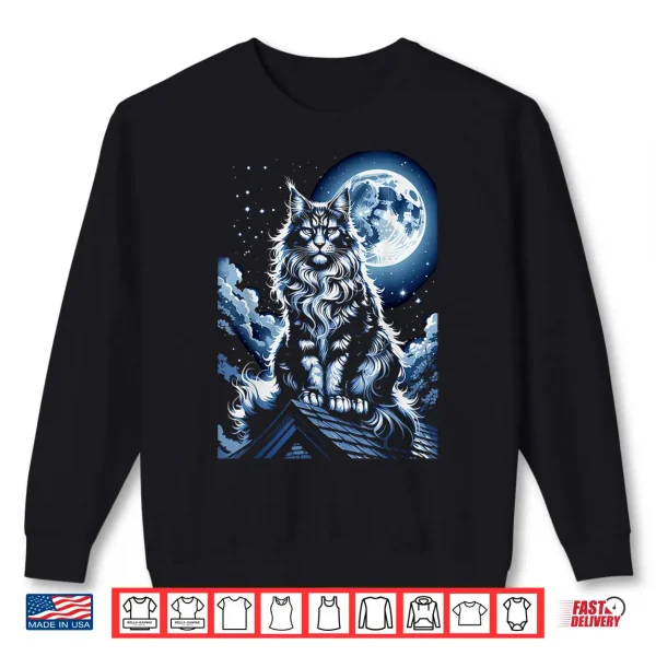 Sweatshirt Majestic Maine Coon Cat Under Full Moon Night Sky Shirt
