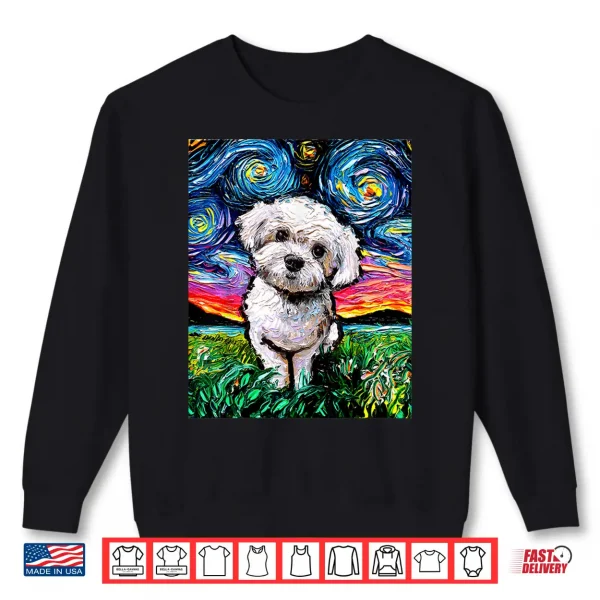 Sweatshirt Maltipoo Starry Night White Maltese Poodle Dog Art by Aja Shirt