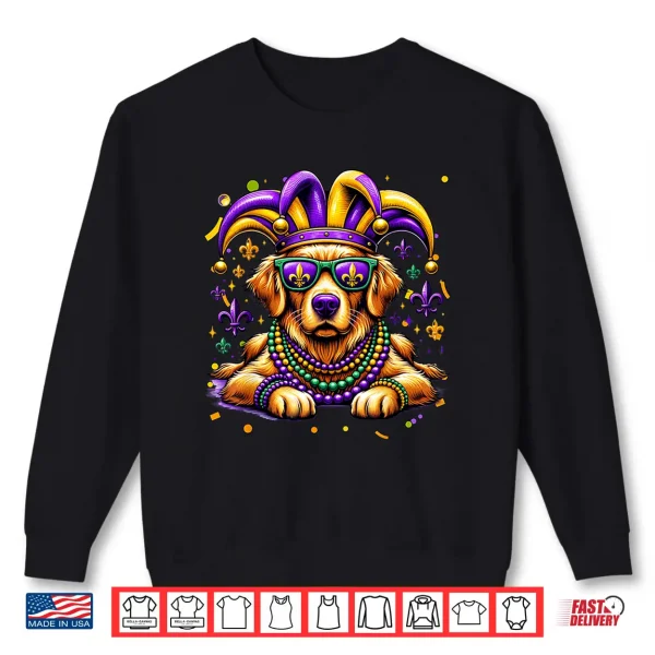 Sweatshirt Mardi Gras Bead Golden Retriever Dog Festival Carnival Shirt