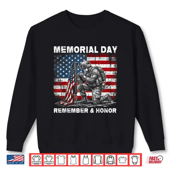 Sweatshirt Memorial Day Remember and Honor Patriotic US Flag Military Shirt
