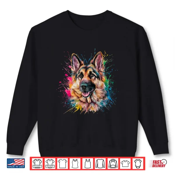 Sweatshirt Men Woman Colorful Watercolor German Shepherd Shirt