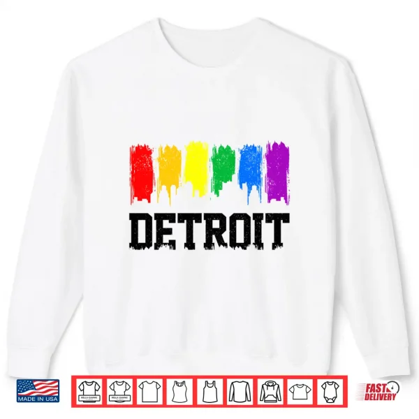 Sweatshirt Mens Detroit Skyline Michigan Rainbow LGBTQ Gay Pride Performance Shirt