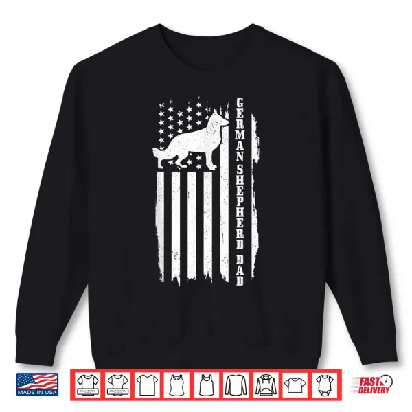 Sweatshirt Mens German Shepherd Dad Vintage American Flag Patriotic Dog Shirt