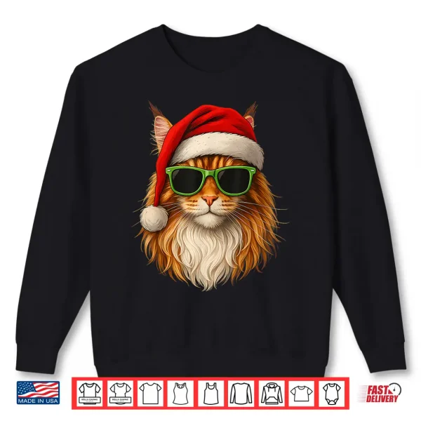 Sweatshirt Meowy Catmas Santa Hat Maine Coon Cat Christmas Pajamas Shirt
