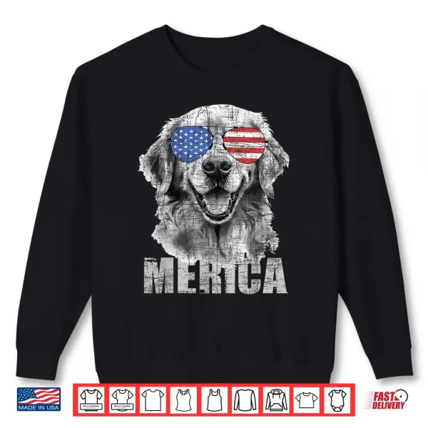 Sweatshirt Merica Patriotic American Flag Golden Retriever Dog Lover Shirt