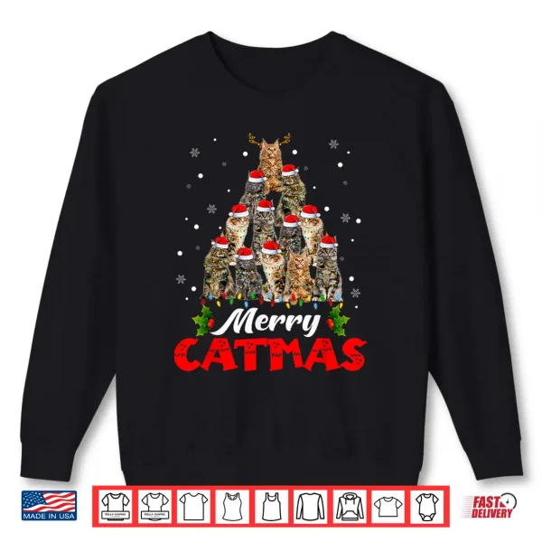 Sweatshirt Merry Catmas Santa Maine Coon Cat Christmas Tree Decorations Shirt