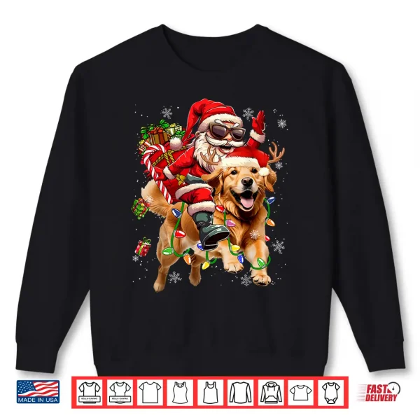 Sweatshirt Merry Christmas Santa Riding Golden Retriever Dog Xmas Shirt
