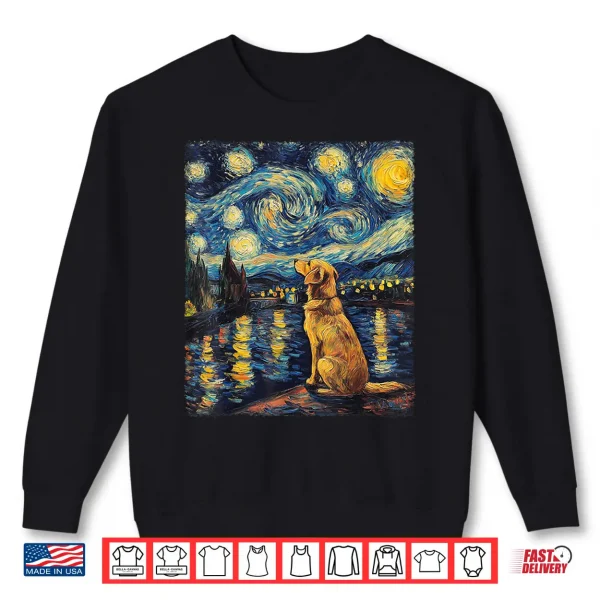 Sweatshirt Modern Art Painting Van Gogh Starry Night Golden Retriever Shirt
