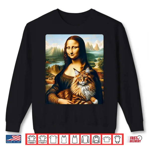 Sweatshirt Mona Lisas Feline Companion Maine Coon Cat Artwork Shirt