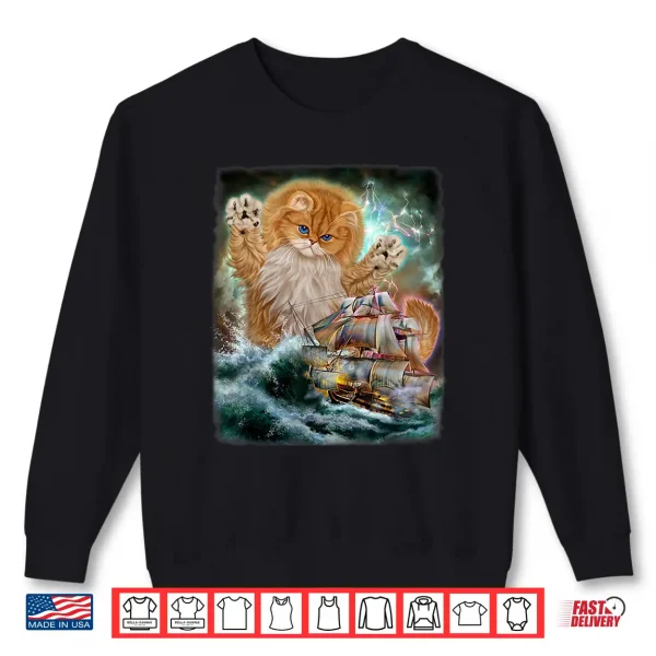 Sweatshirt Monster Persian Cat as Kraken Attack a War Ship at High Seas Shirt