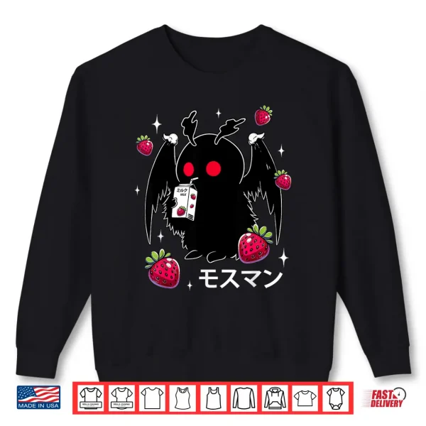 Sweatshirt Mothman Kawaii Strawberry Milk Shake Cryptid Shirt