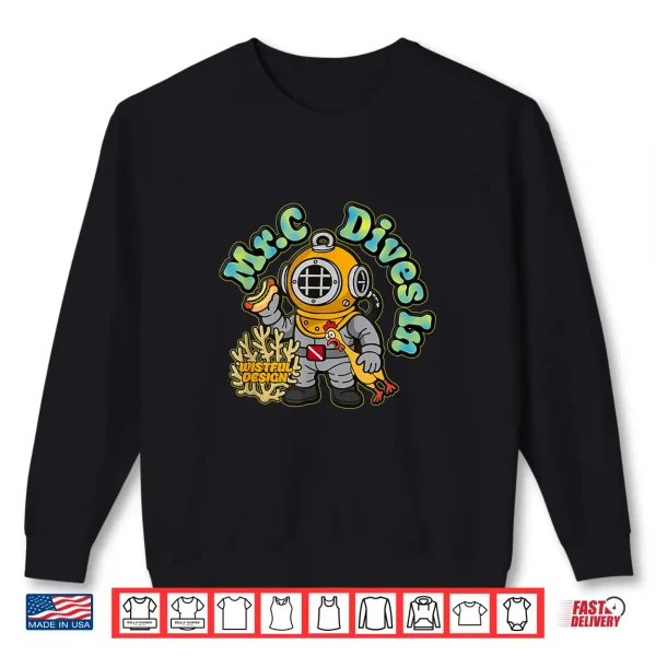 Sweatshirt Mr. C Dives in Hot Dog Rubber Chicken Coral Shirt