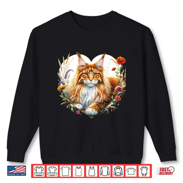 Sweatshirt My Cat Is My Valentine Cute Orange Maine Coon Cat In A Heart Shirt