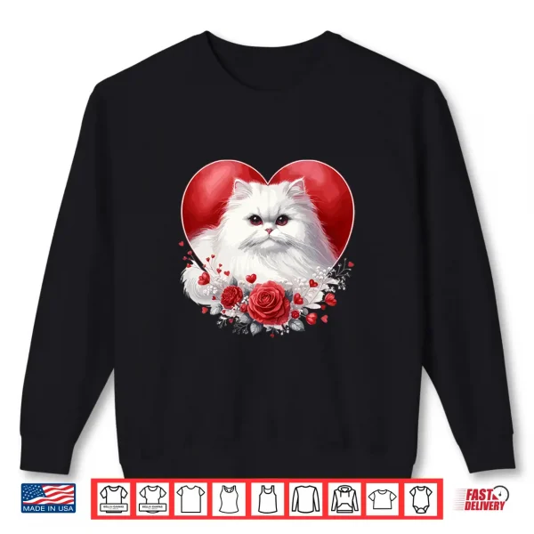 Sweatshirt My Cat Is My Valentine Cute White Persian Cat in a Heart Shirt