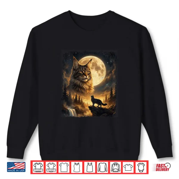 Sweatshirt Mystical Maine Coon Cat Spirit Howling at The Moon Nature Shirt