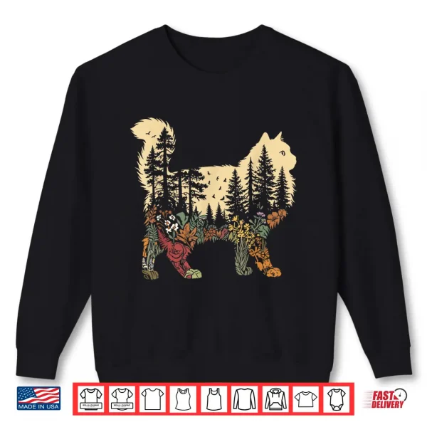 Sweatshirt Nature Cat Lovers Boho Ragdoll Forest Floral Scene Shirt