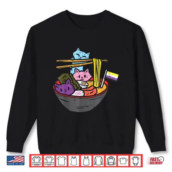 Sweatshirt Non Binary Flag Cats Ramen Anime NB Pride Month LGBTQ Ally Shirt