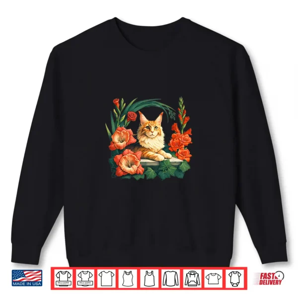 Sweatshirt Orange Maine Coon Cat Illustration Professional Graphic Shirt