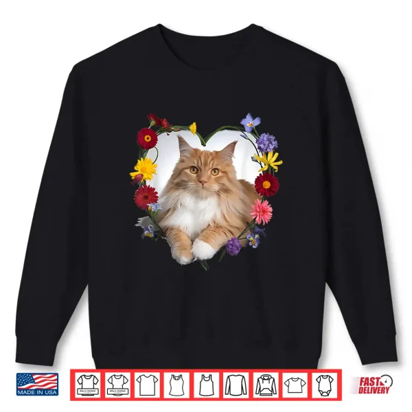 Sweatshirt Orange Maine Coon Cat Pet Lover Heart Valentine Shirt